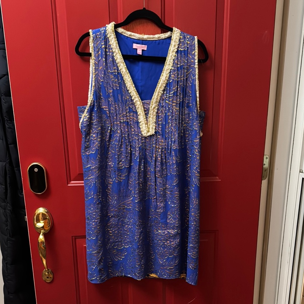 Lilly Pulitzer Sparkle Elegant Blue and Gold Women's Dress size L